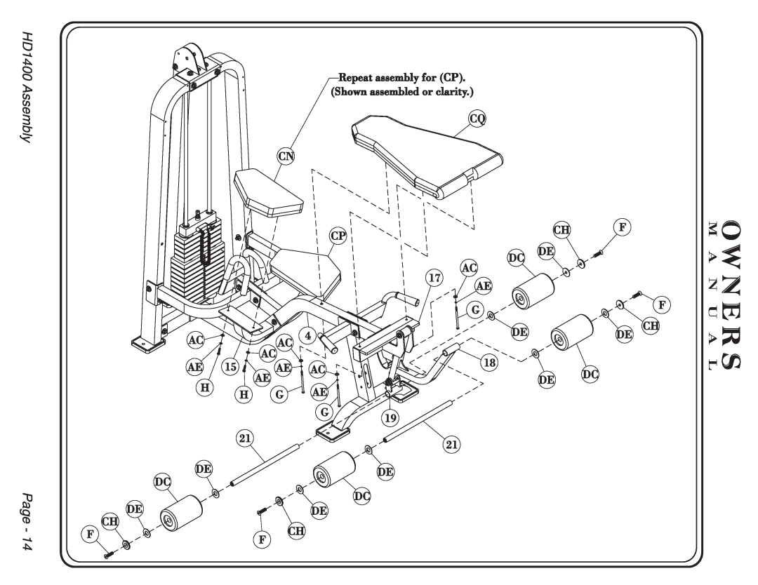 Hoist Fitness HDI400 owner manual HD1400 Assembly Page, Owners M A N U A L 