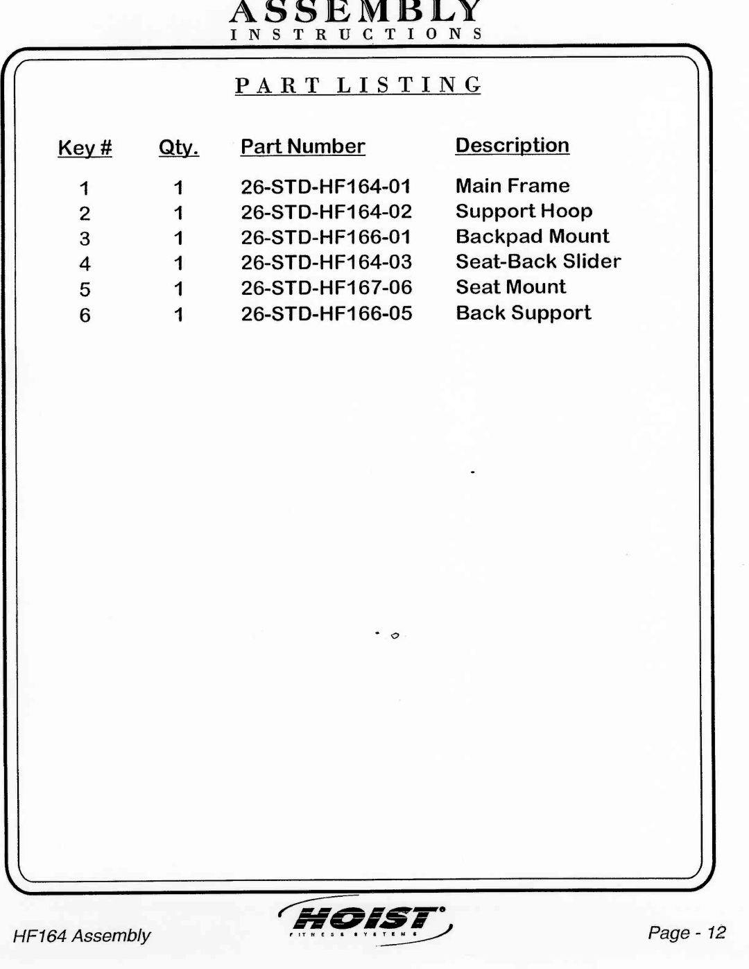 Hoist Fitness HF164 manual 