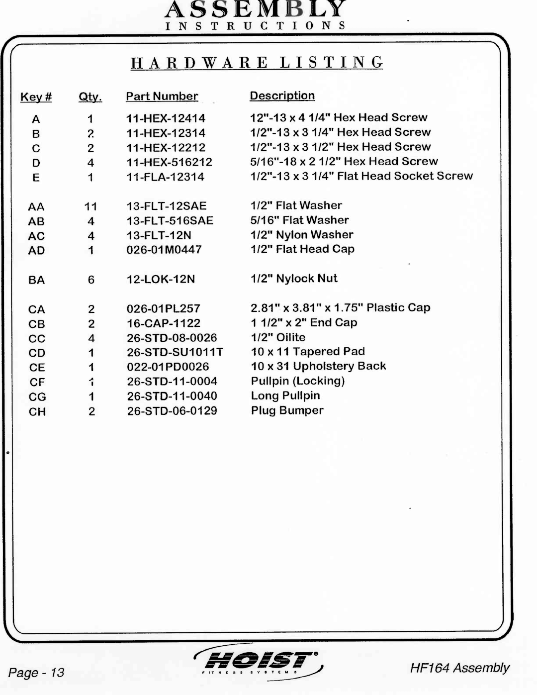 Hoist Fitness HF164 manual 