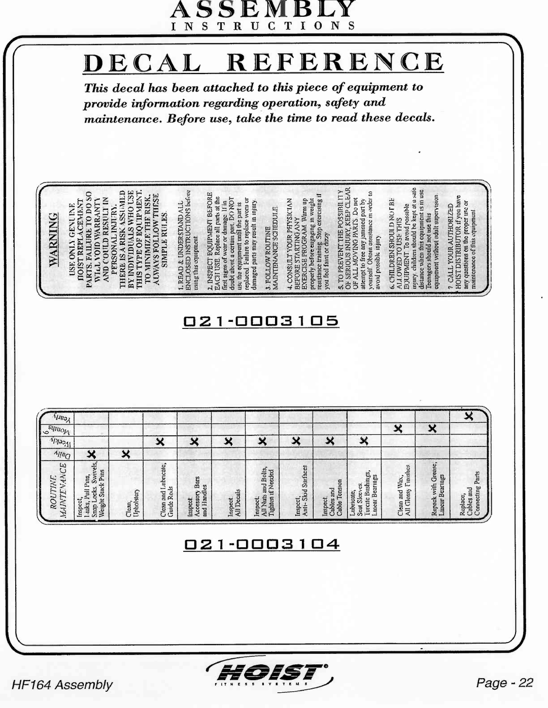 Hoist Fitness HF164 manual 