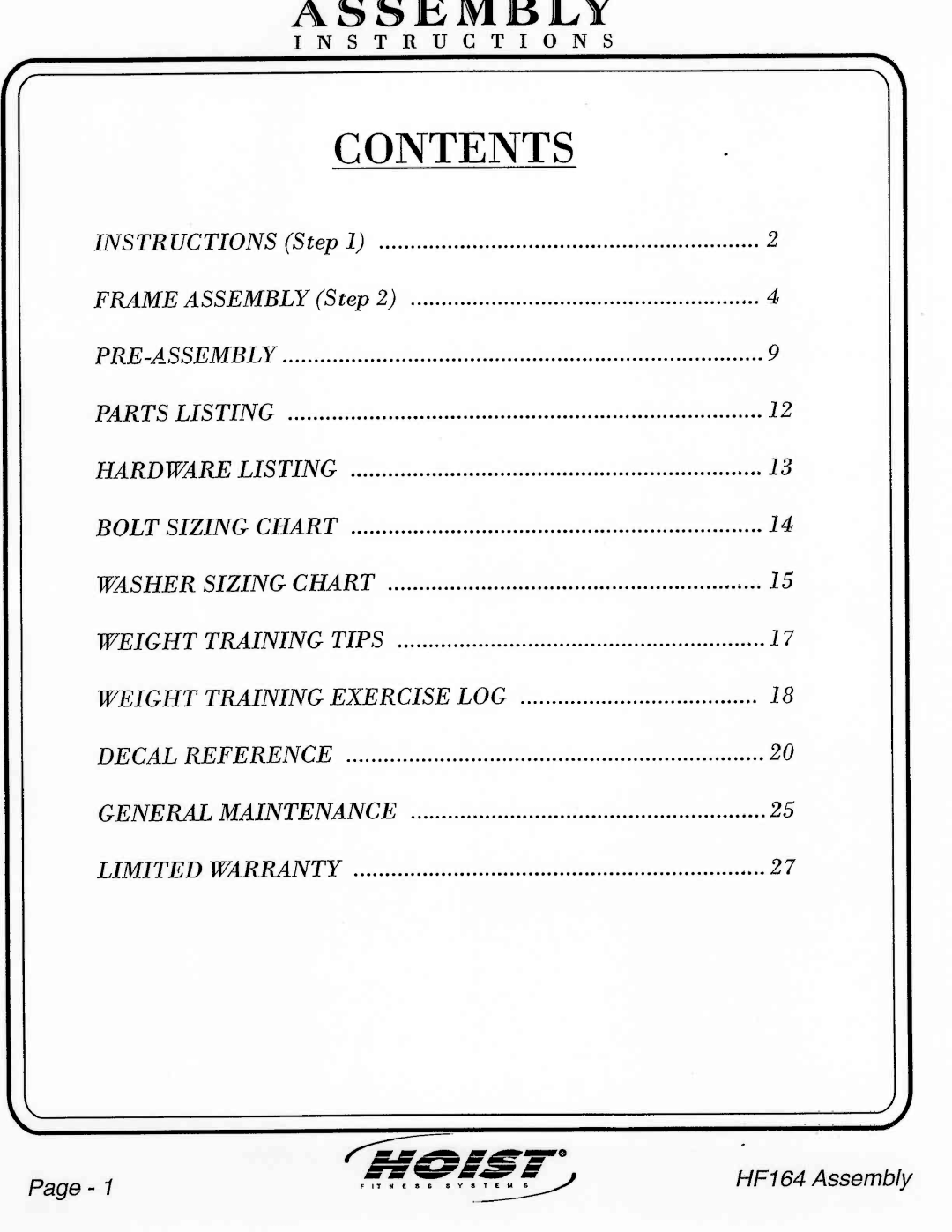 Hoist Fitness HF164 manual 