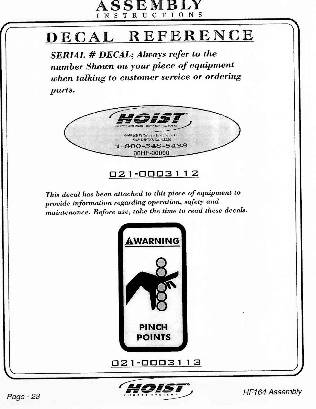 Hoist Fitness HF164 manual 