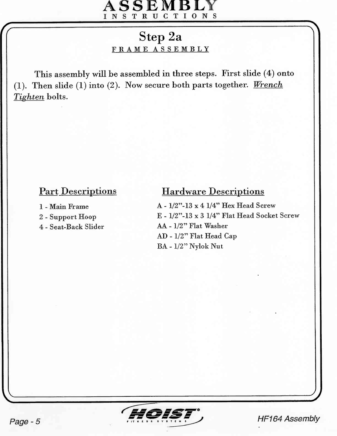 Hoist Fitness HF164 manual 