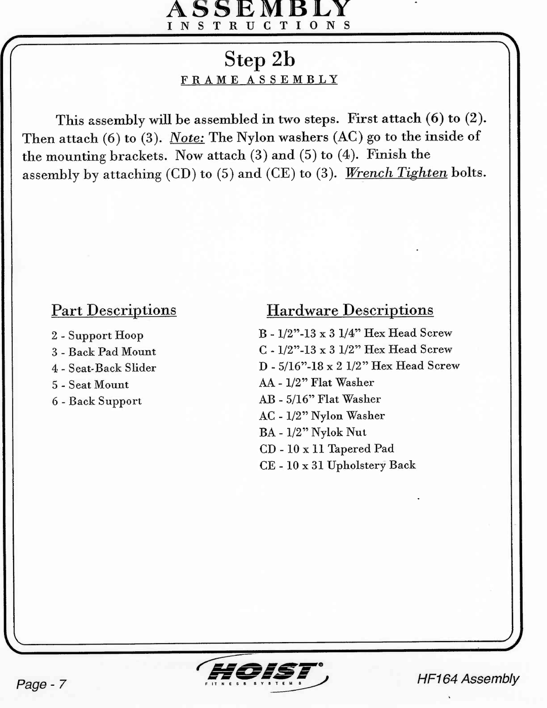 Hoist Fitness HF164 manual 