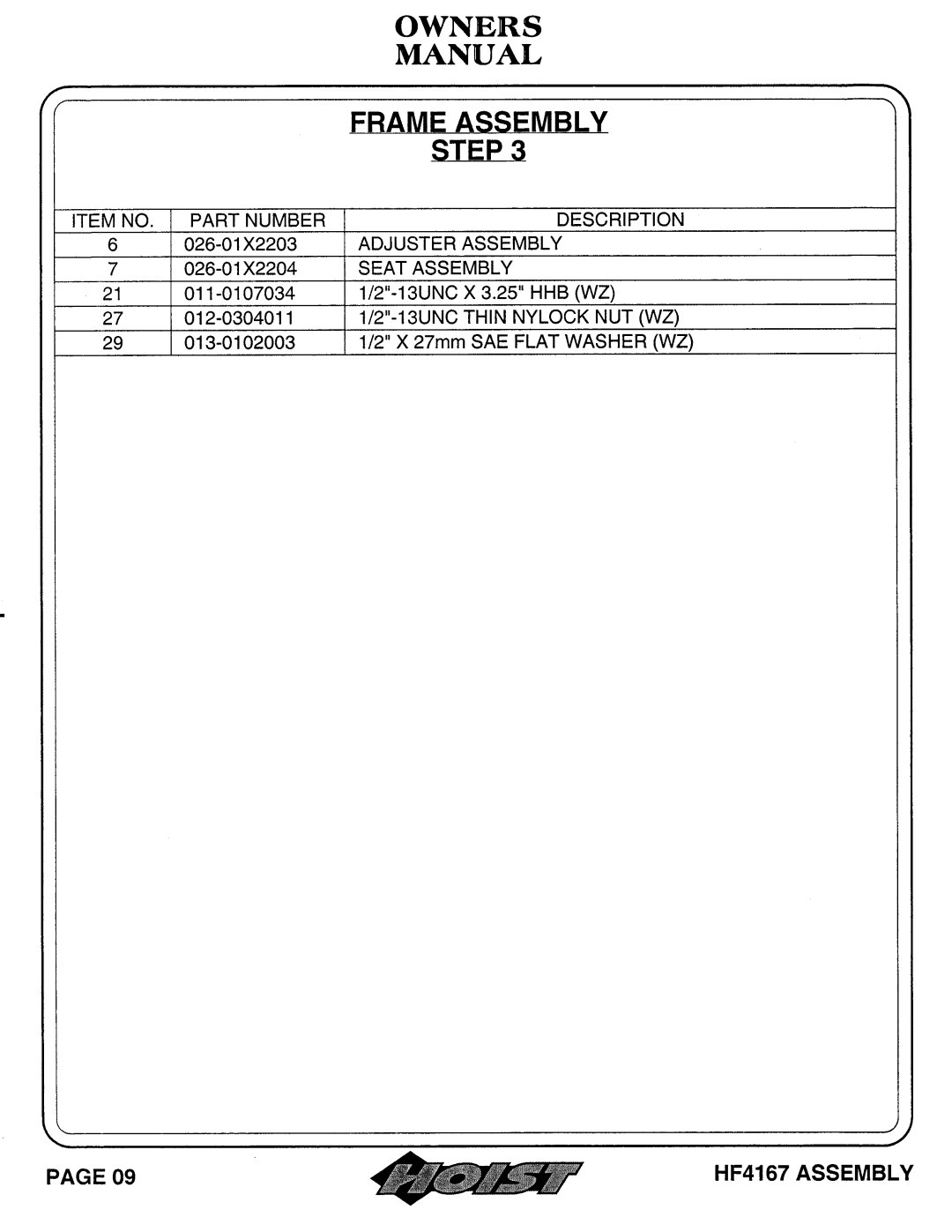 Hoist Fitness HF4167 owner manual 