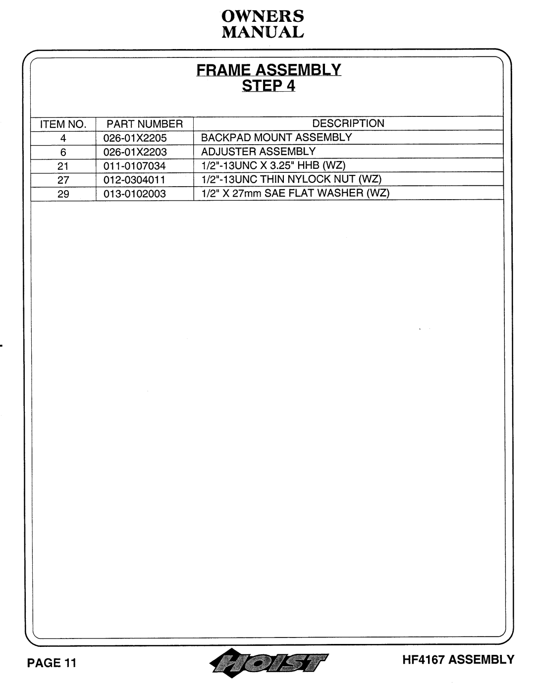 Hoist Fitness HF4167 owner manual 