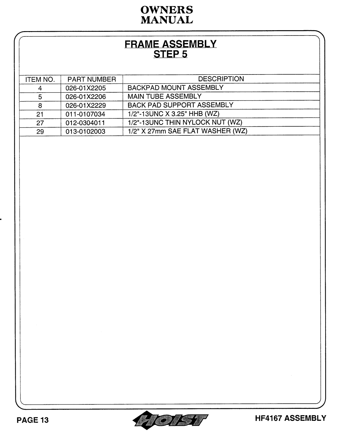 Hoist Fitness HF4167 owner manual 