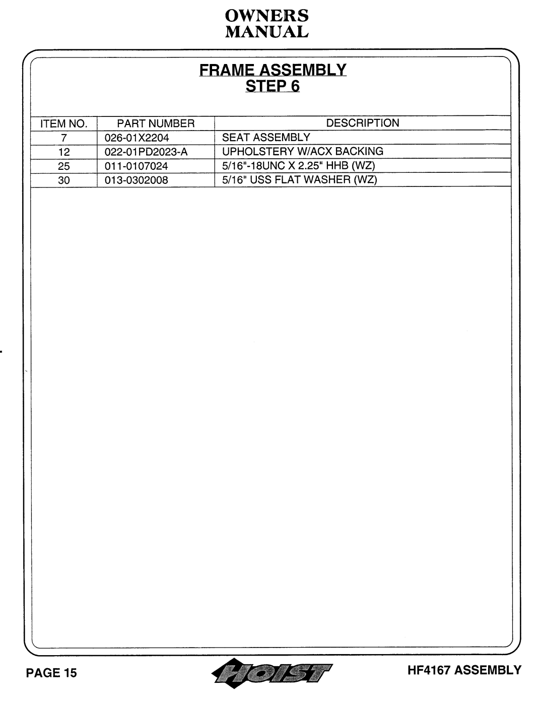 Hoist Fitness HF4167 owner manual 