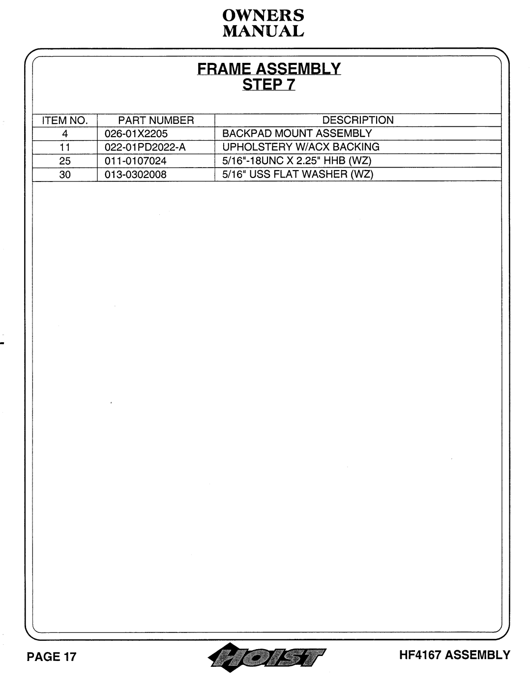 Hoist Fitness HF4167 owner manual 