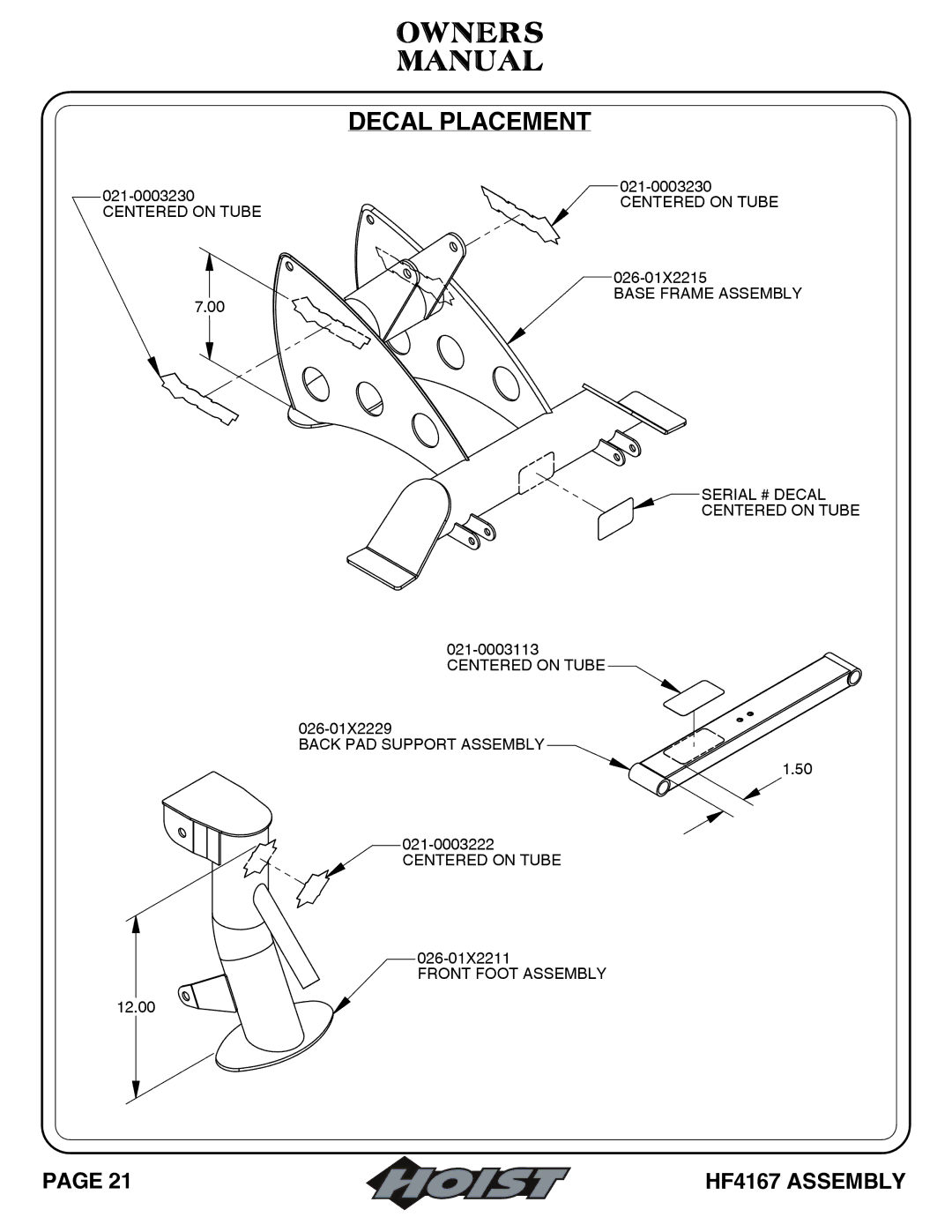 Hoist Fitness HF4167 owner manual Decal Placement 