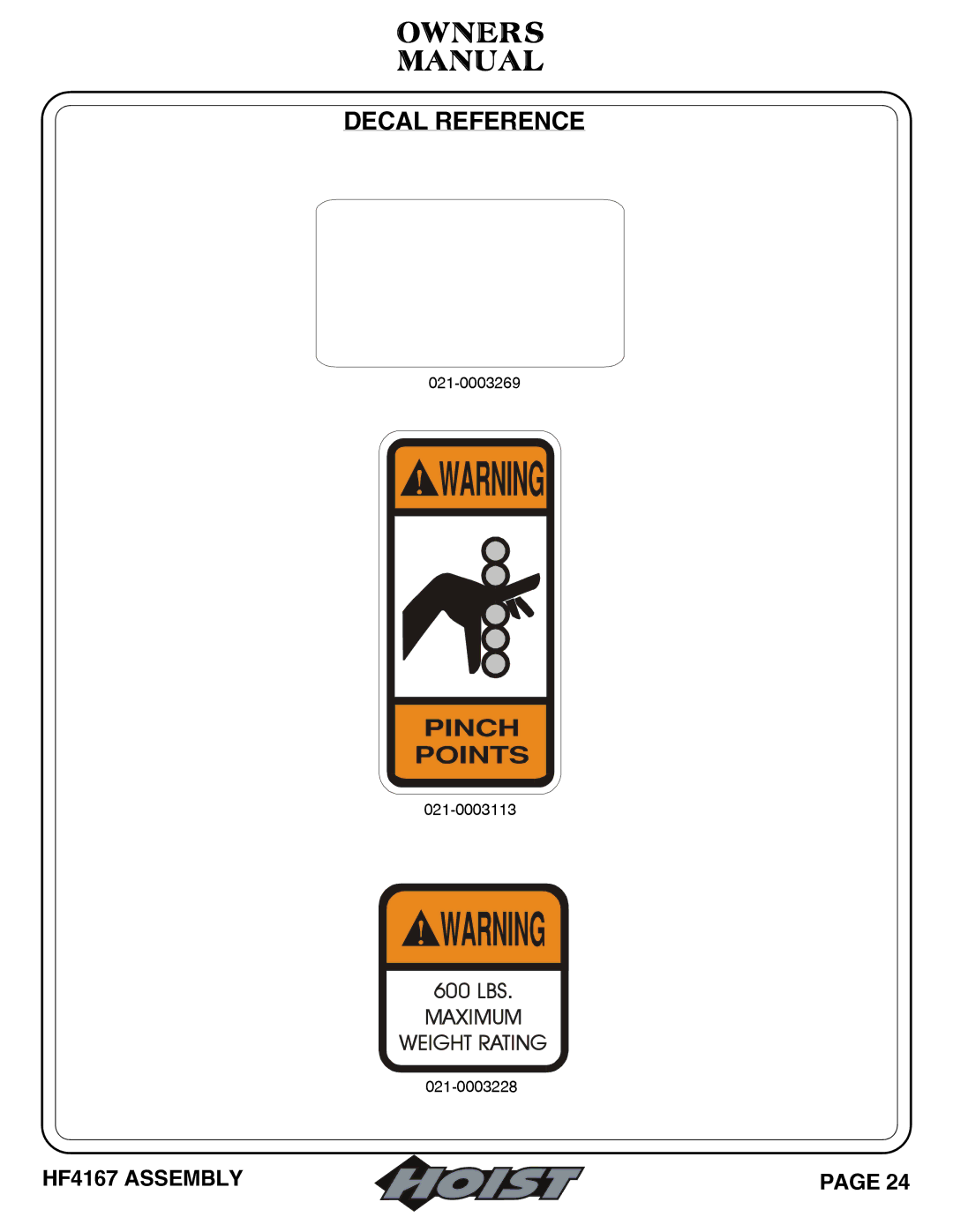 Hoist Fitness HF4167 owner manual Maximum Weight Rating 