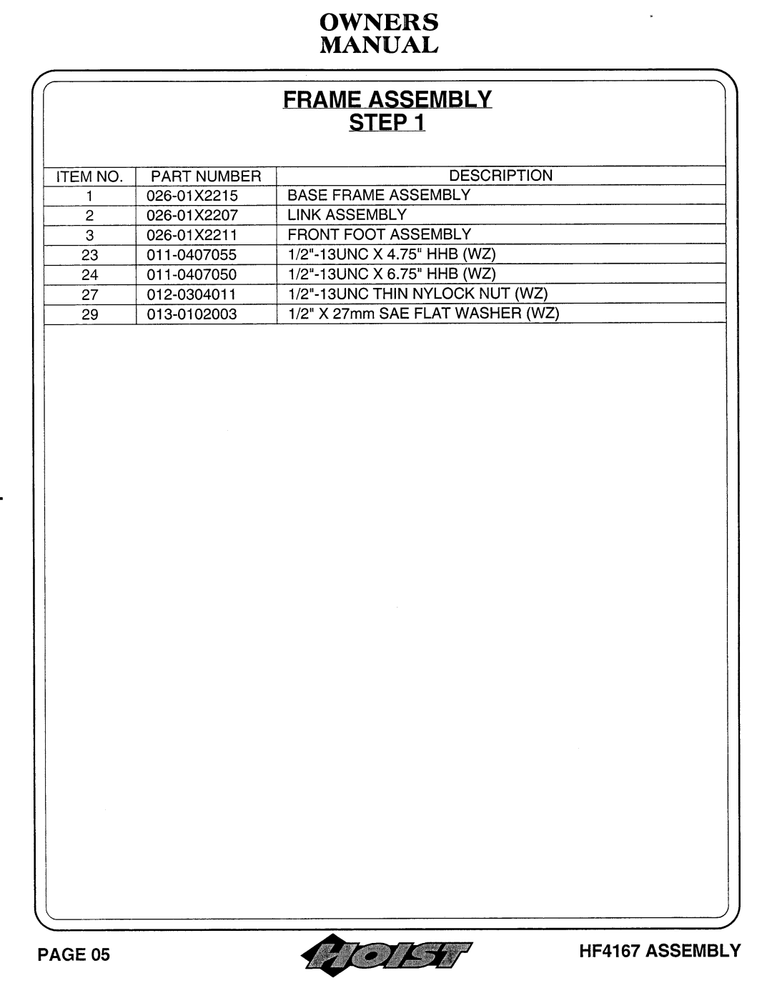 Hoist Fitness HF4167 owner manual 