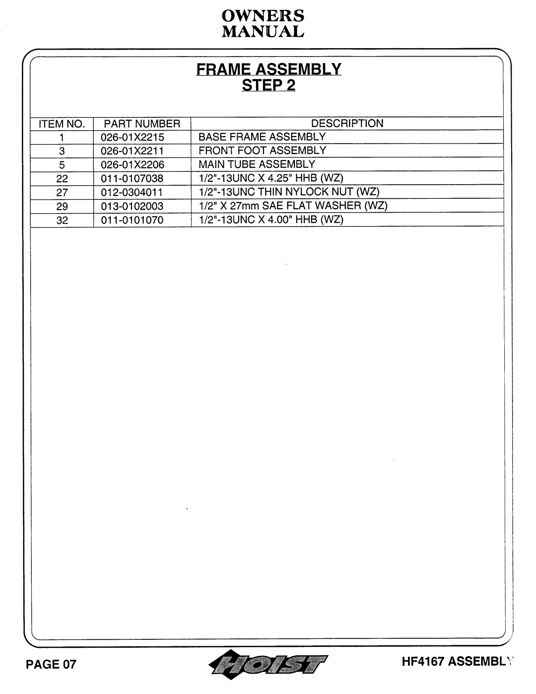 Hoist Fitness HF4167 owner manual 