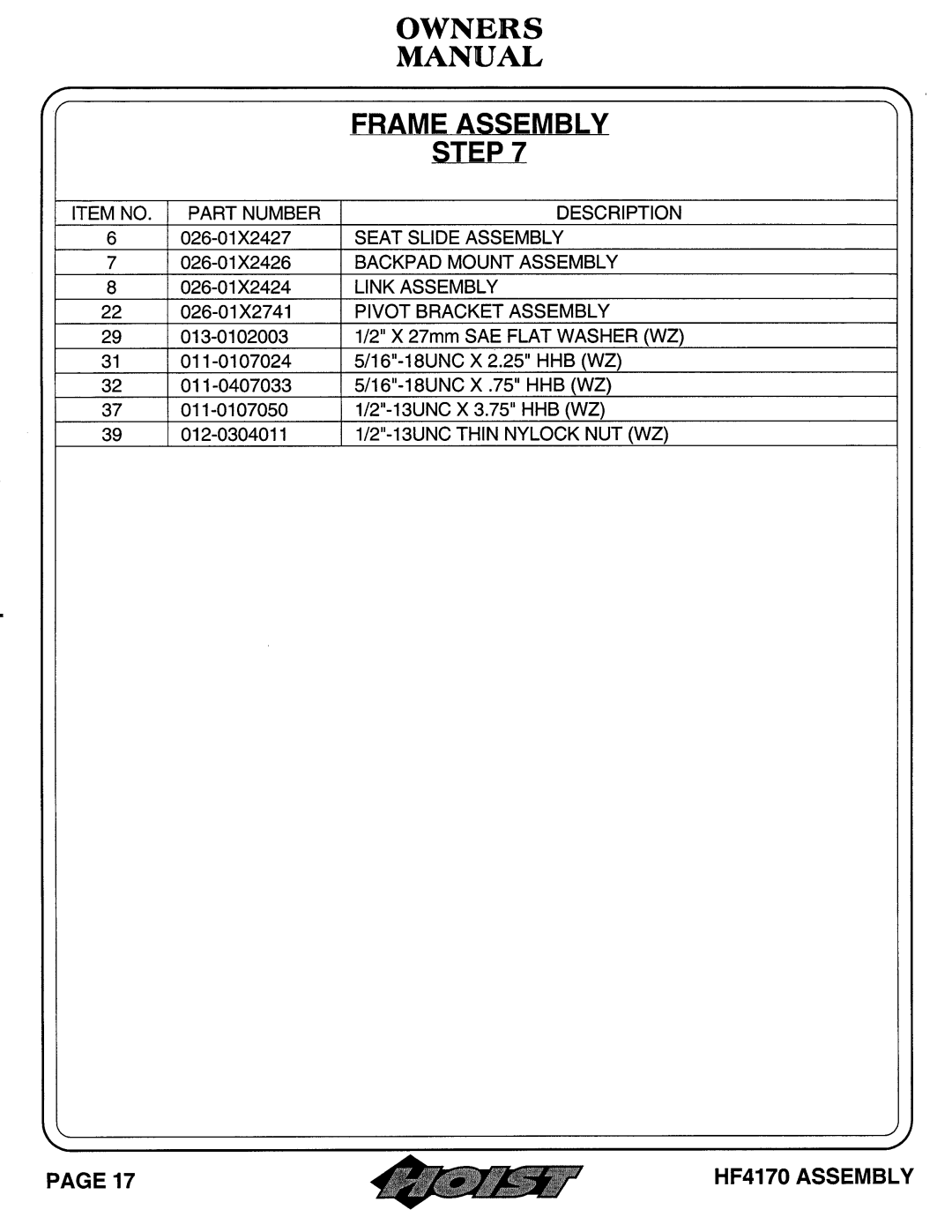 Hoist Fitness HF4170 owner manual 