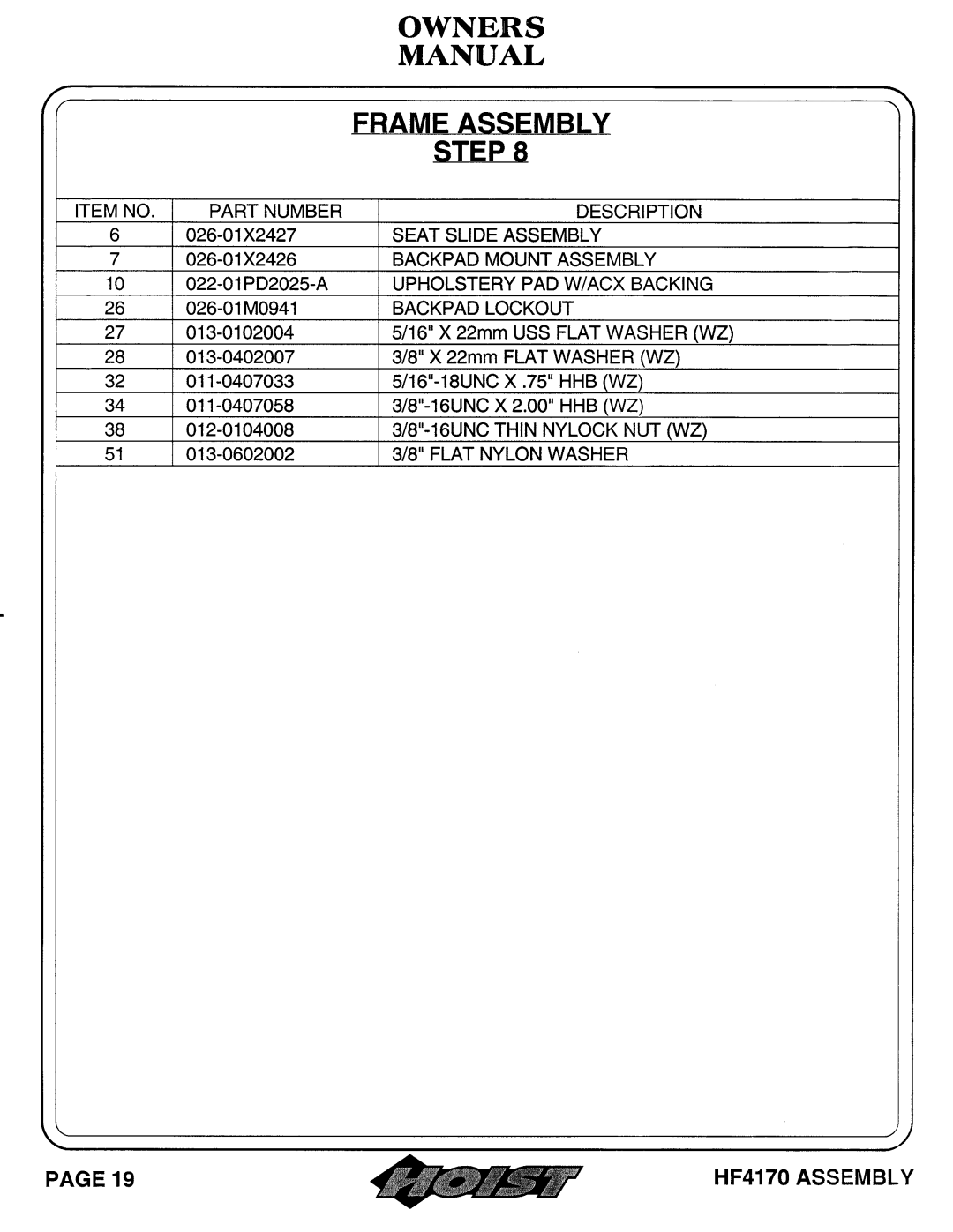 Hoist Fitness HF4170 owner manual 