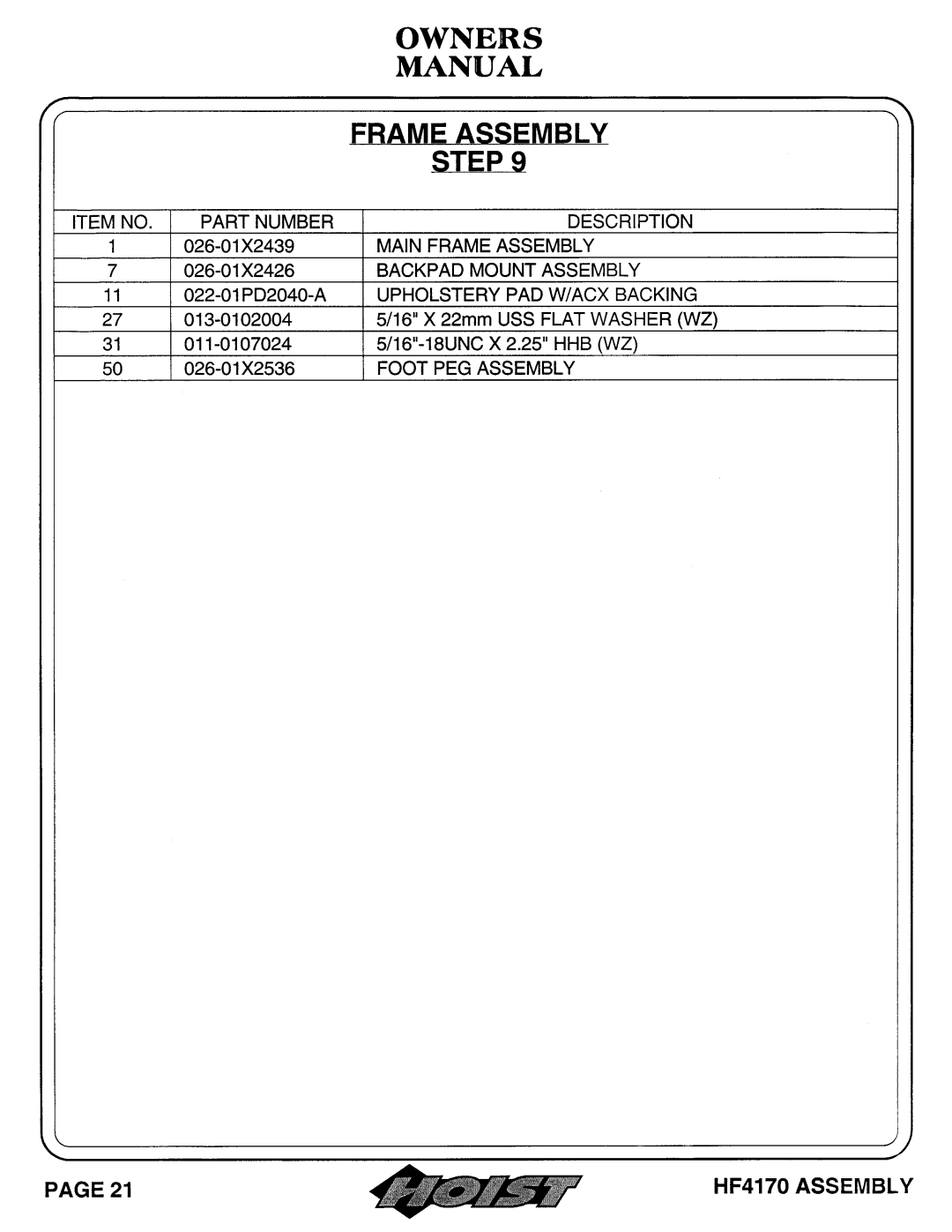 Hoist Fitness HF4170 owner manual 