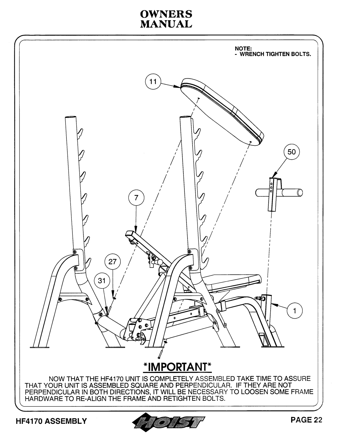 Hoist Fitness HF4170 owner manual 