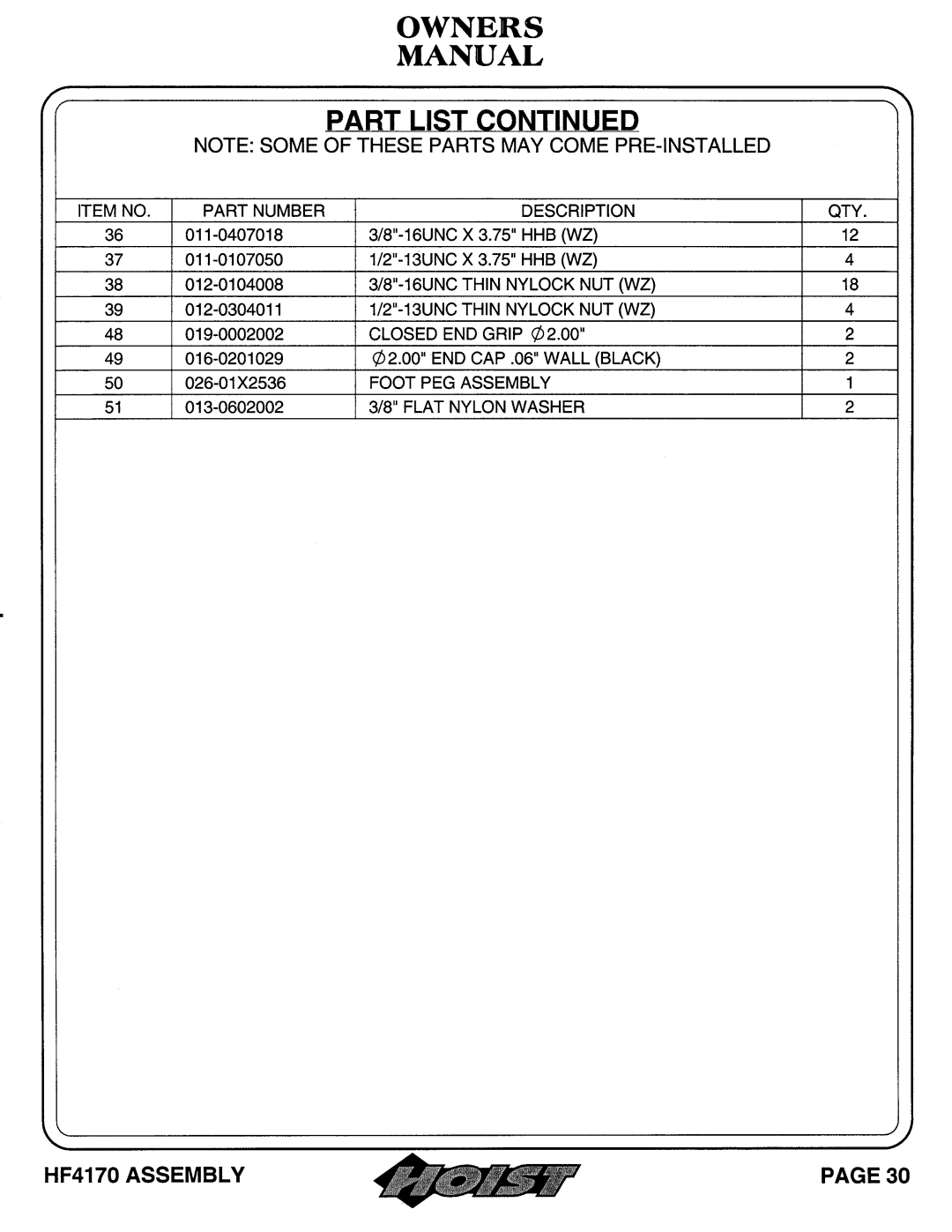 Hoist Fitness HF4170 owner manual 