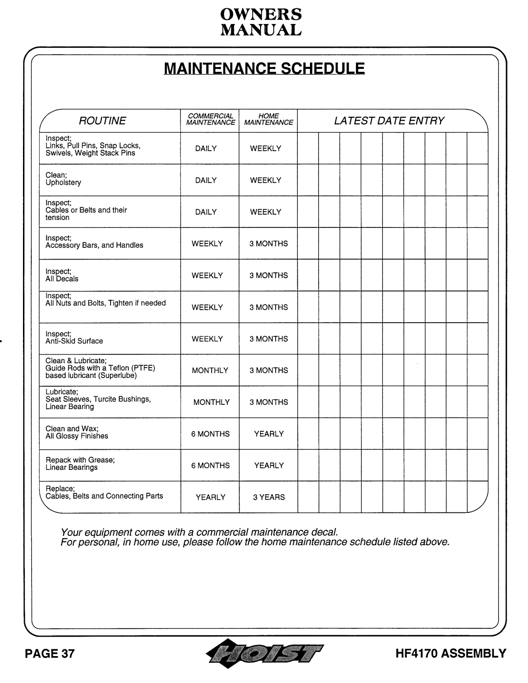 Hoist Fitness HF4170 owner manual 