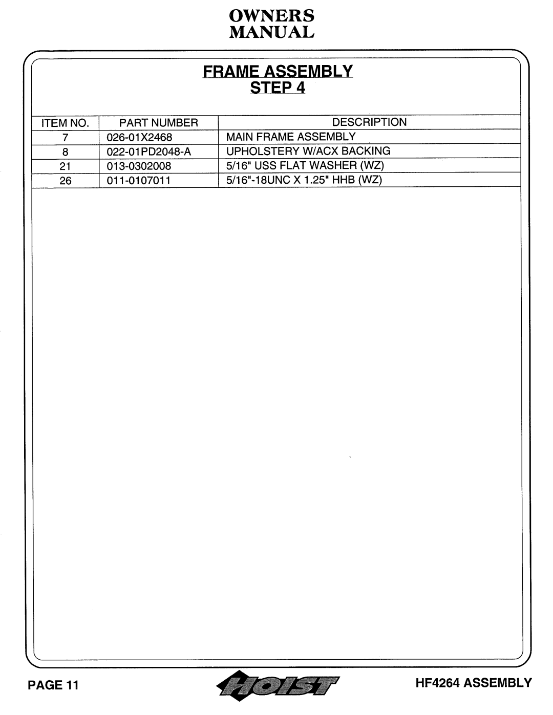 Hoist Fitness HF4264 owner manual 