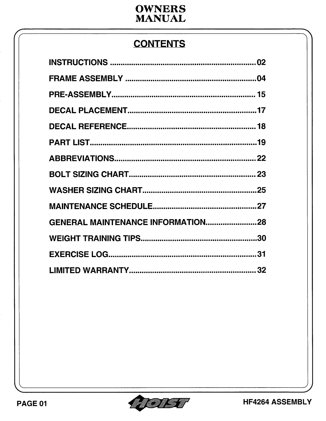 Hoist Fitness HF4264 owner manual 