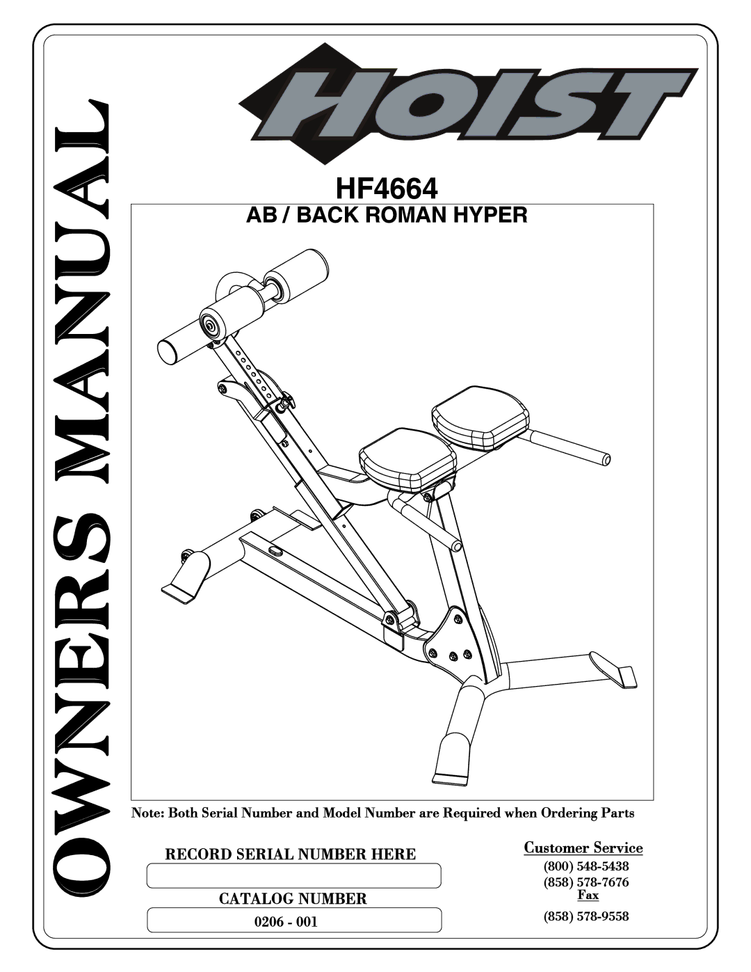 Hoist Fitness HF4664 owner manual AB / Back Roman Hyper 