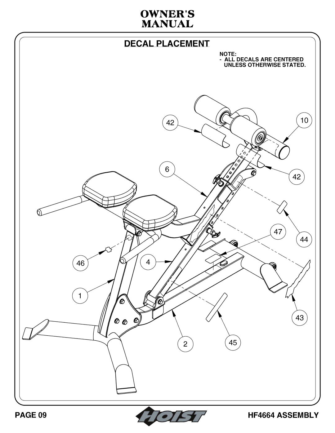 Hoist Fitness HF4664 owner manual Decal Placement 