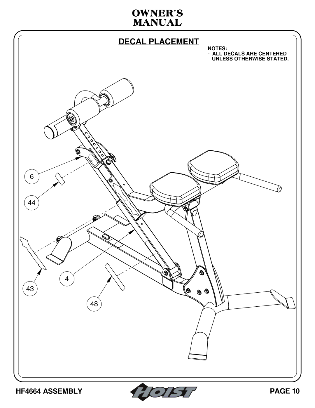 Hoist Fitness HF4664 owner manual Owners Manual 