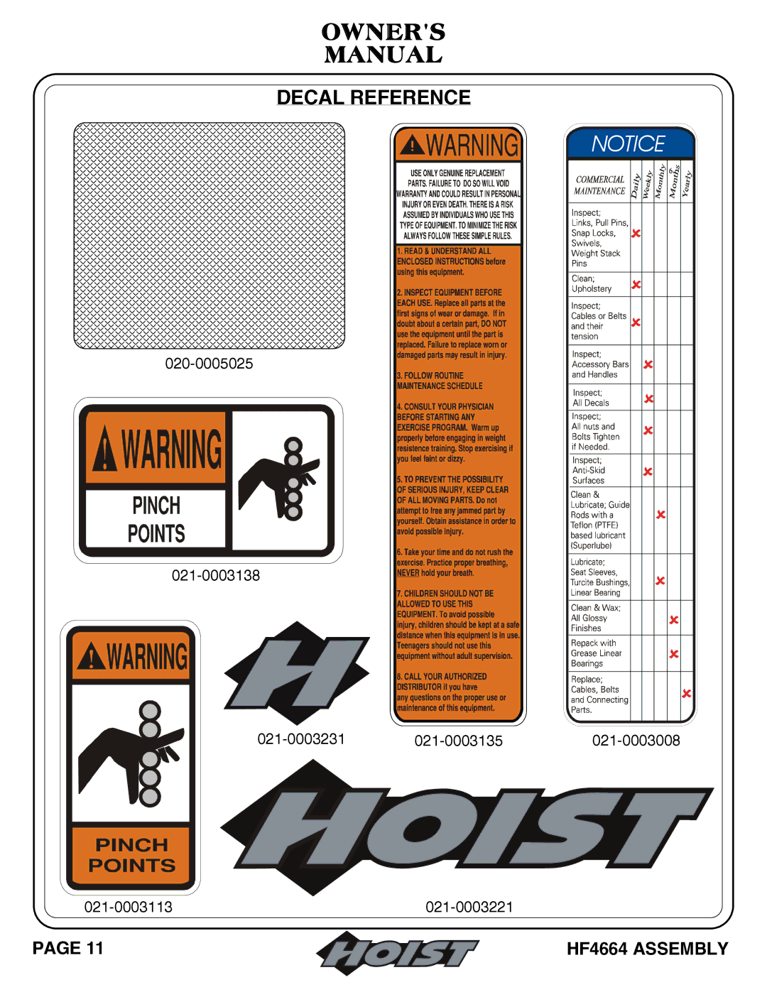 Hoist Fitness HF4664 owner manual Decal Reference 