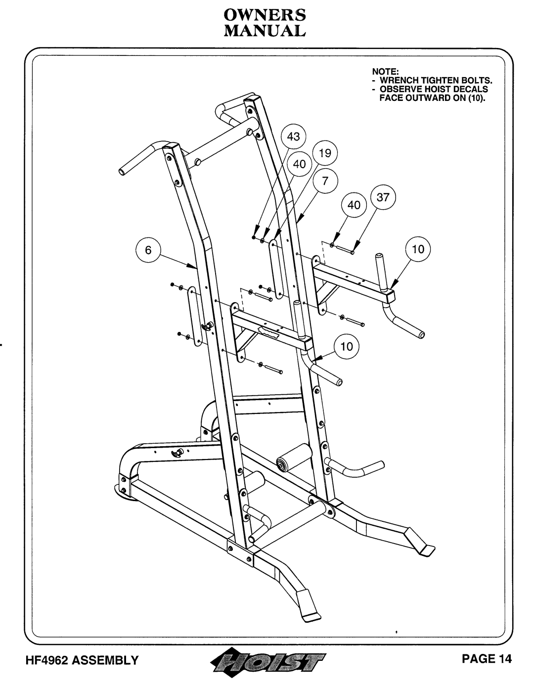 Hoist Fitness HF4962 owner manual 