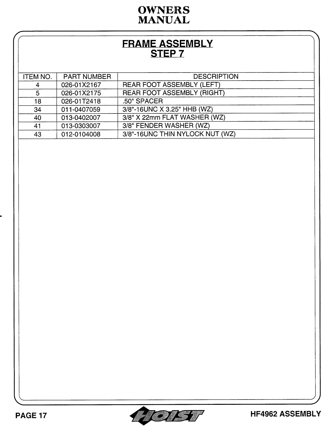 Hoist Fitness HF4962 owner manual 