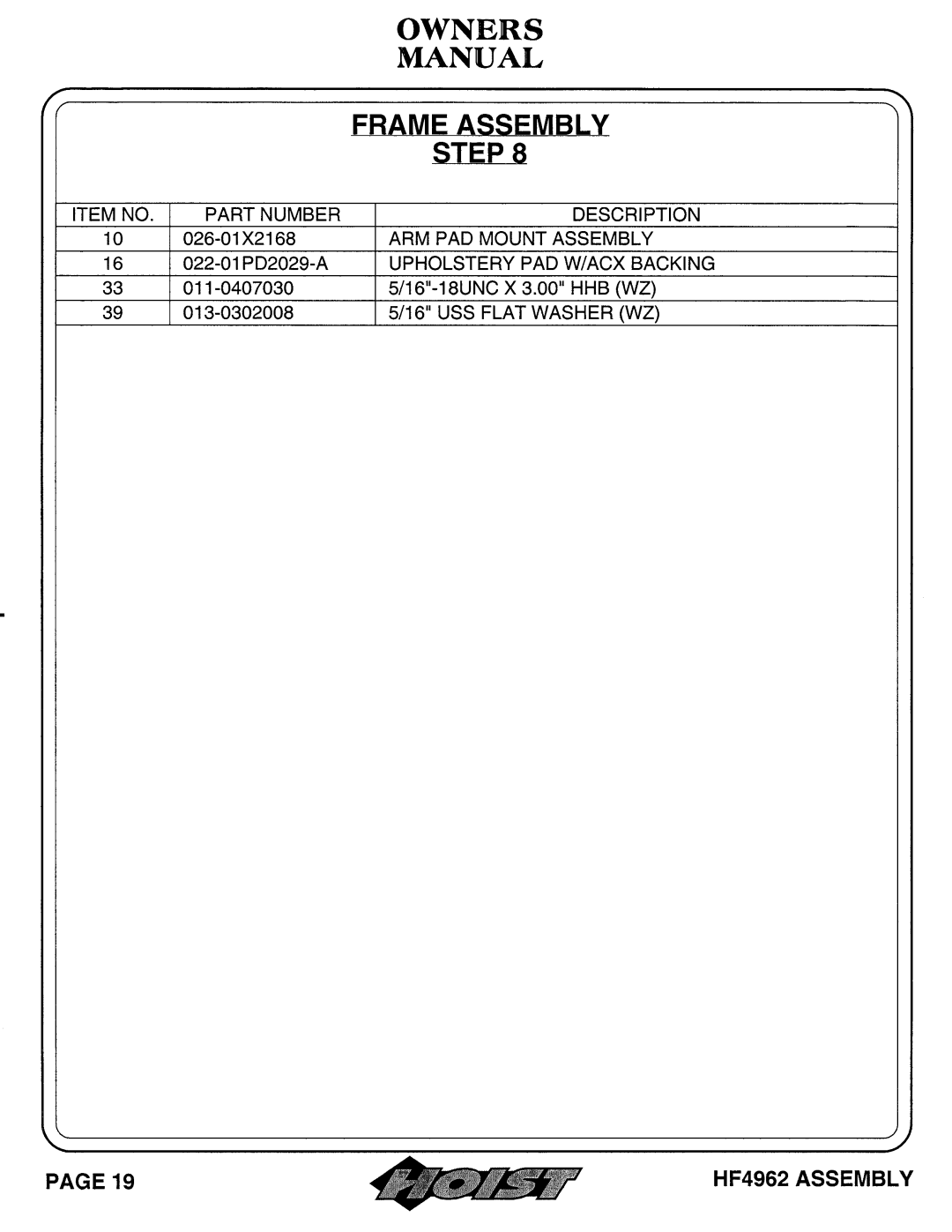 Hoist Fitness HF4962 owner manual 