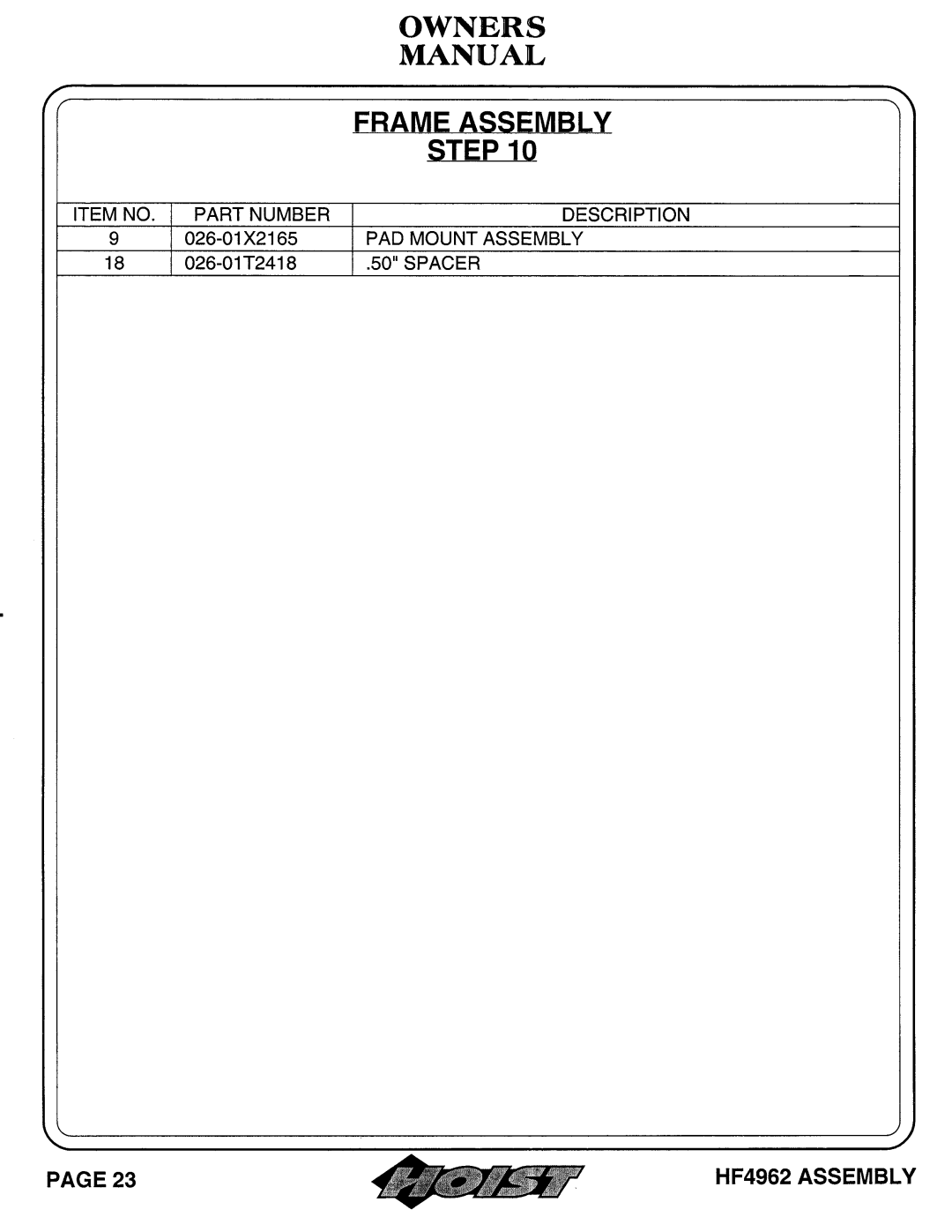 Hoist Fitness HF4962 owner manual 