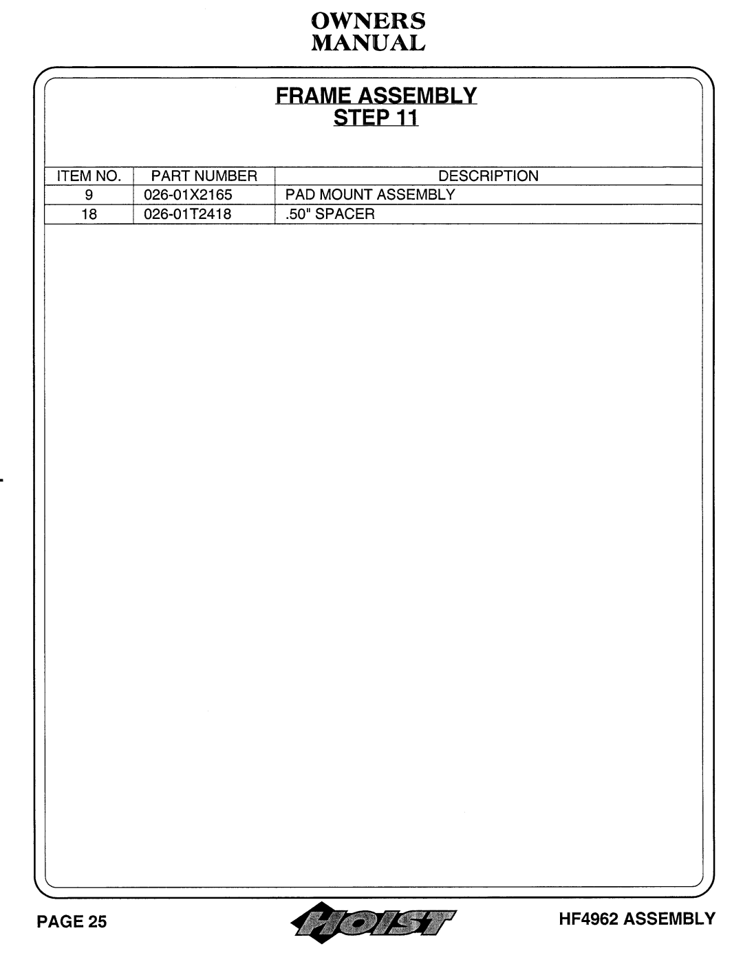 Hoist Fitness HF4962 owner manual 