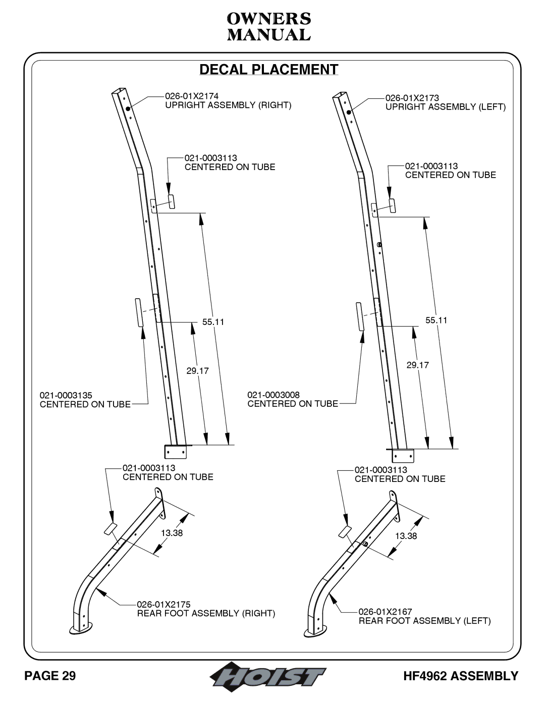 Hoist Fitness HF4962 owner manual Decal Placement 