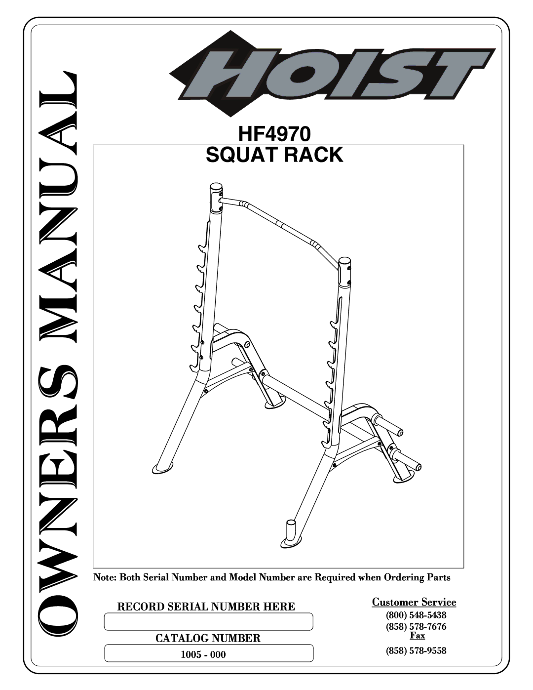 Hoist Fitness hf4970 owner manual Squat Rack 