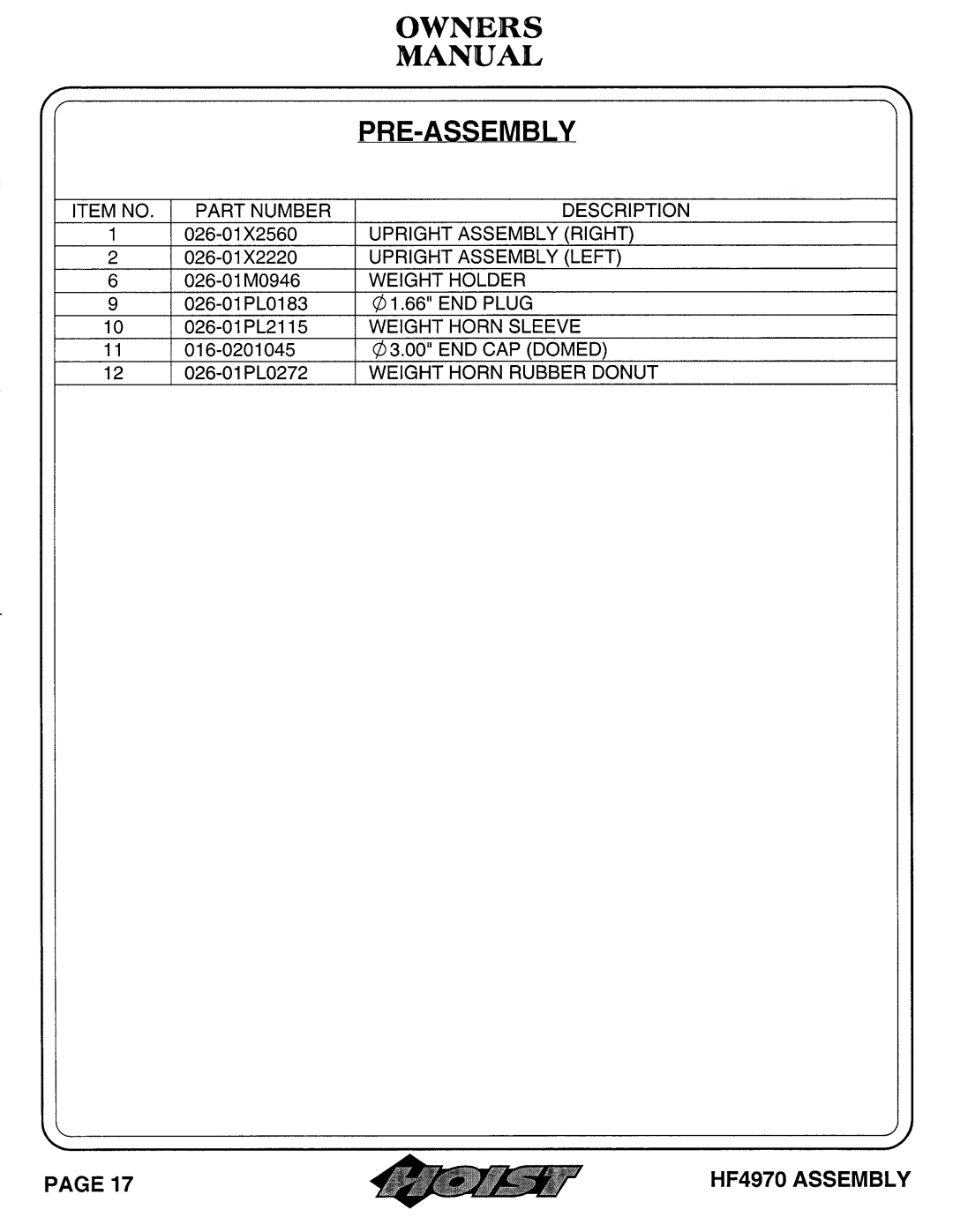 Hoist Fitness hf4970 owner manual 