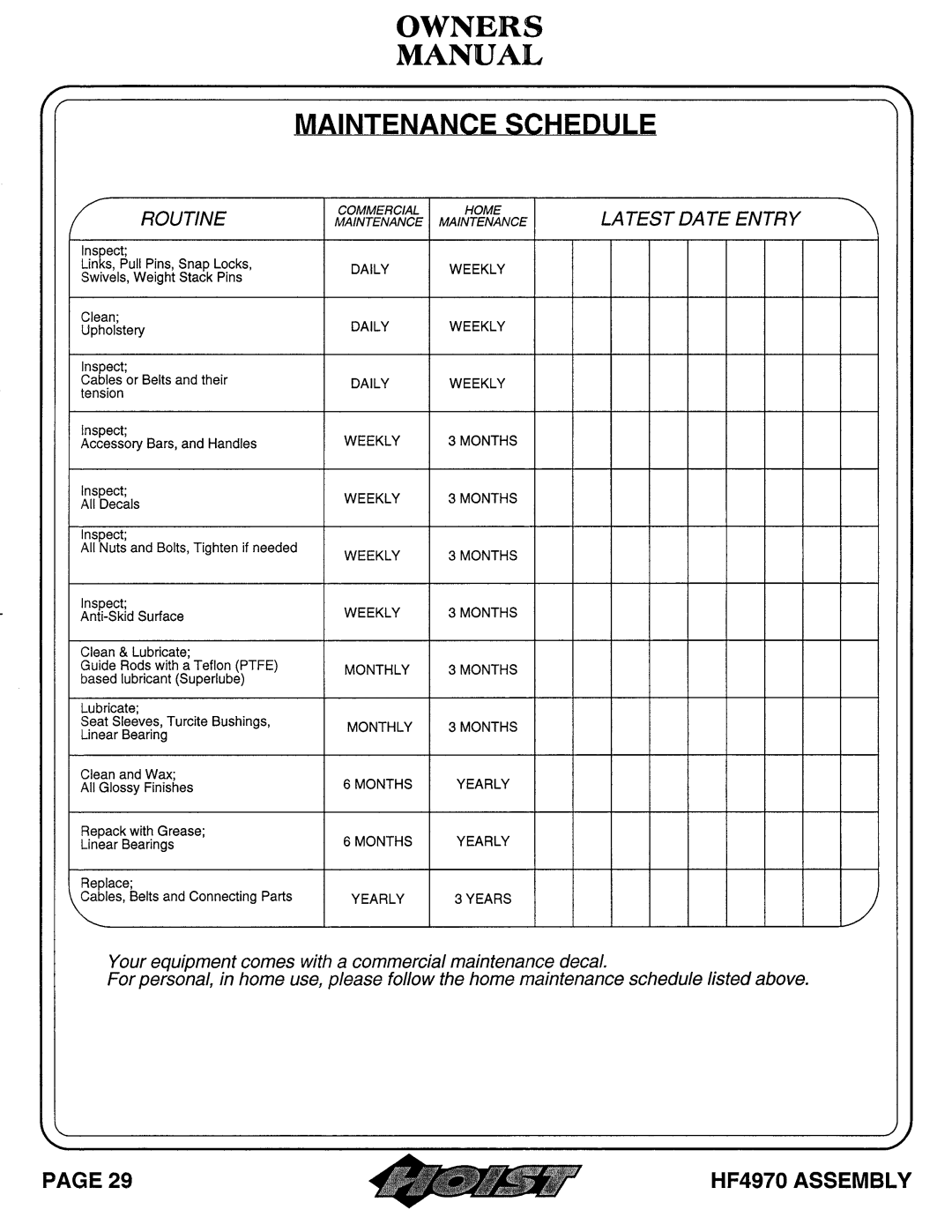 Hoist Fitness hf4970 owner manual 