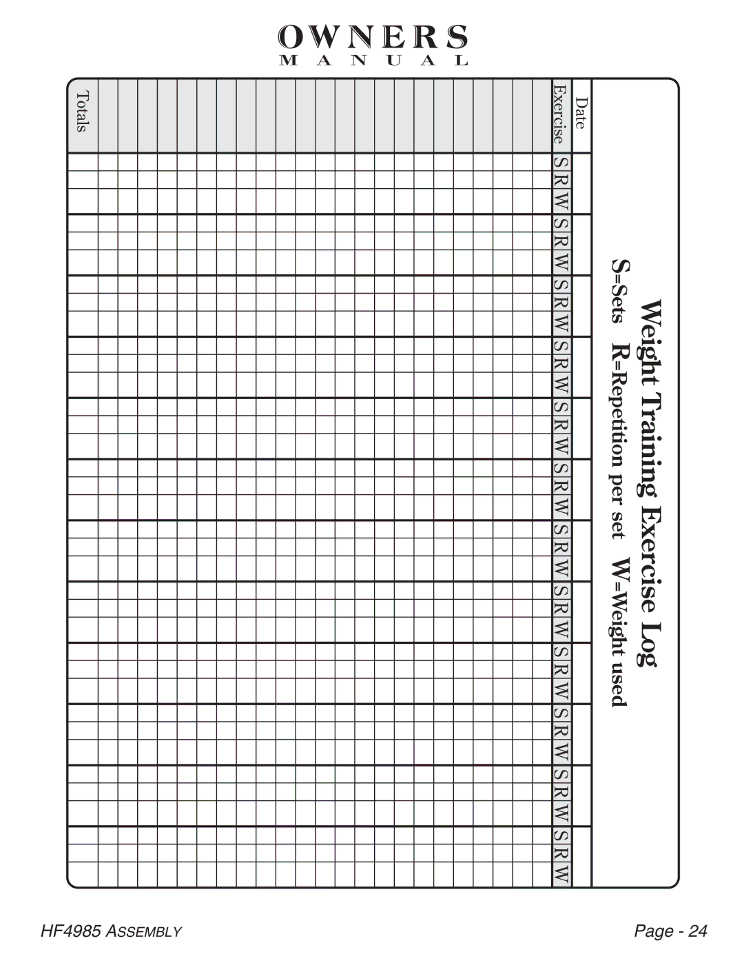 Hoist Fitness HF4985 owner manual Totals 