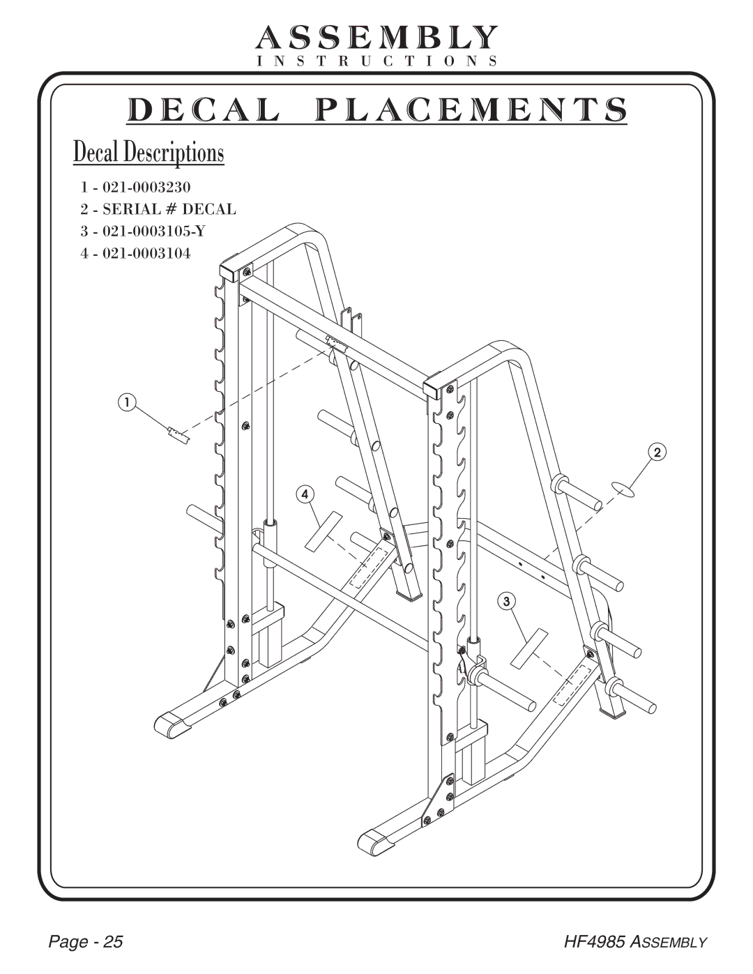 Hoist Fitness HF4985 owner manual S E M B Ly 