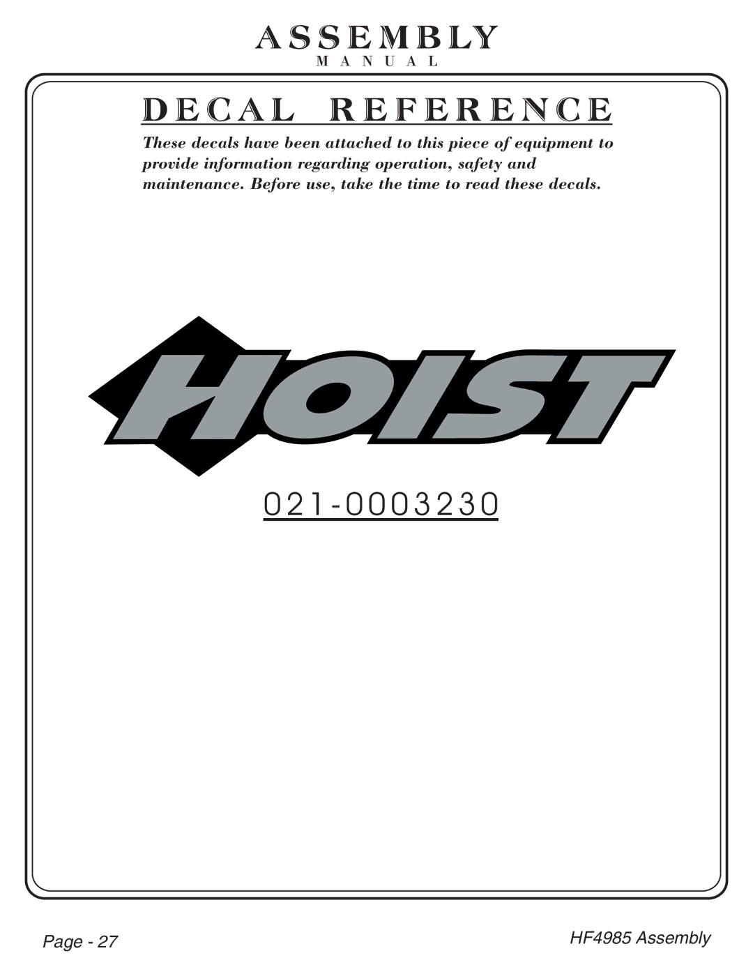 Hoist Fitness HF4985 owner manual 1 0 0 0 3 2 3 