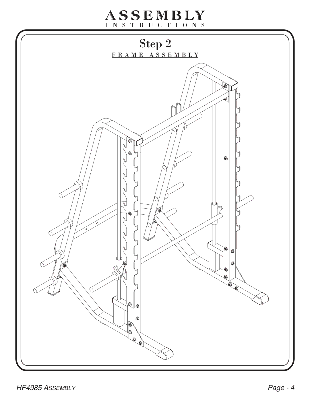 Hoist Fitness HF4985 owner manual A M E a S S E M B L Y 