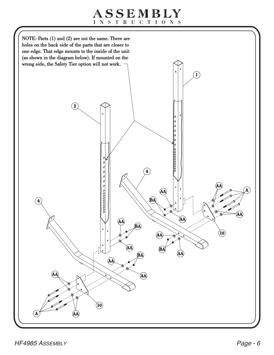 Hoist Fitness HF4985 owner manual Aaba BA AAA 