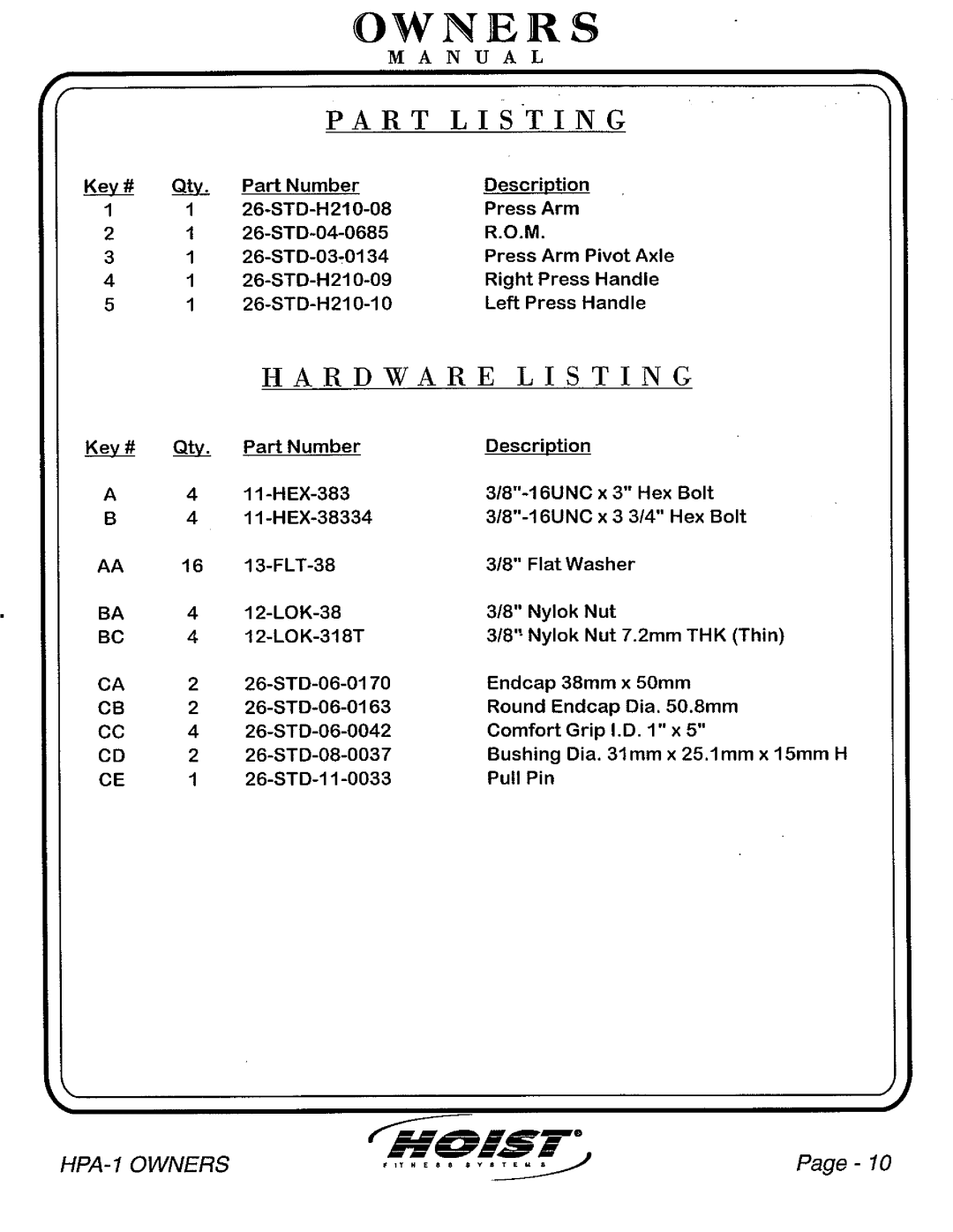 Hoist Fitness HPA-1 owner manual 