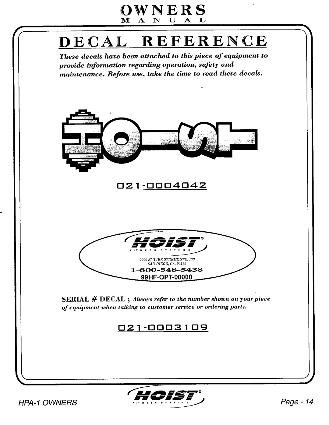 Hoist Fitness HPA-1 owner manual 