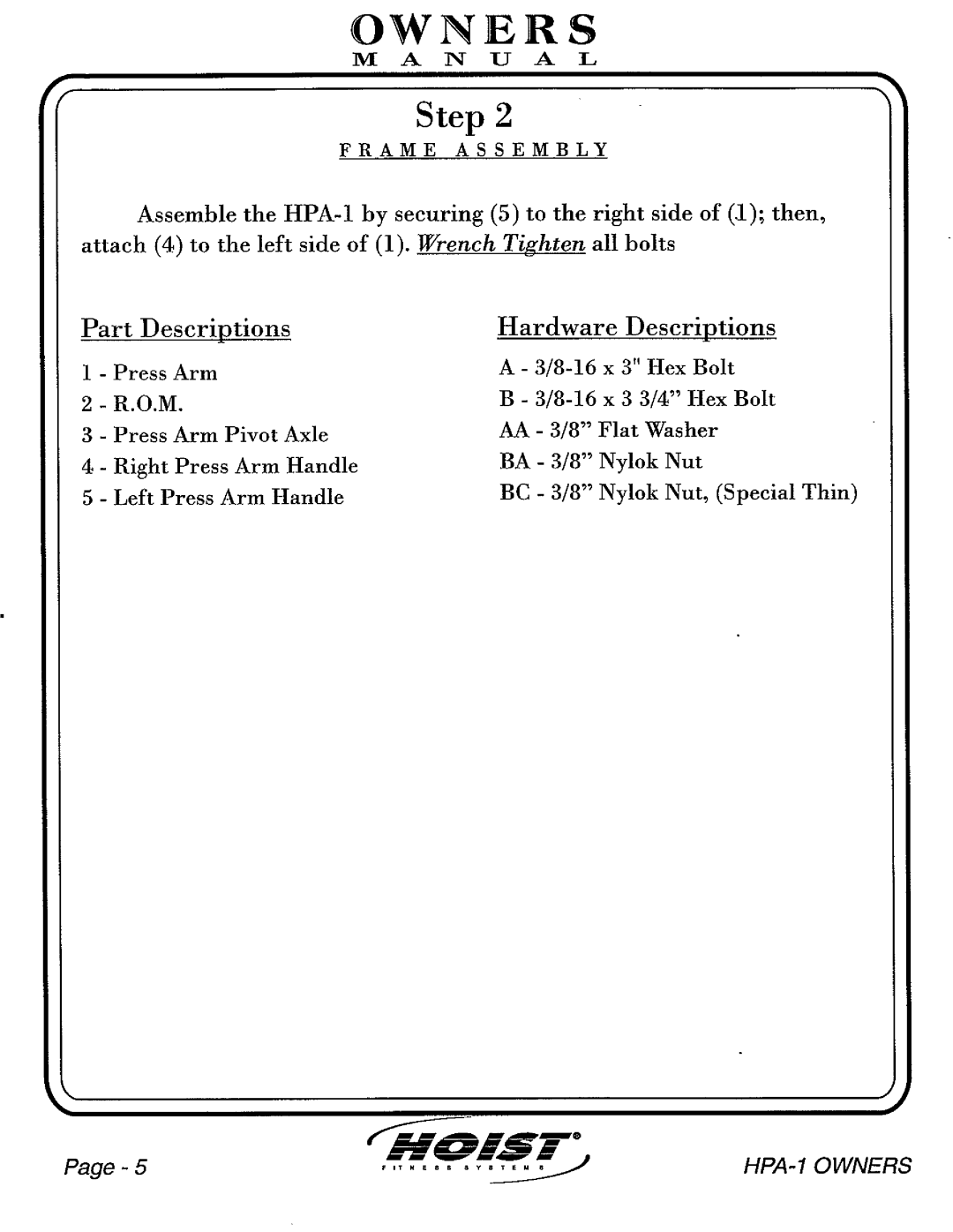 Hoist Fitness HPA-1 owner manual 