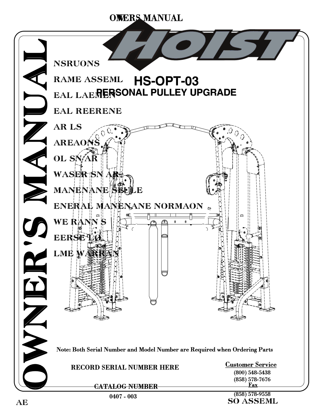 Hoist Fitness HS-OPT-03 owner manual Contents 