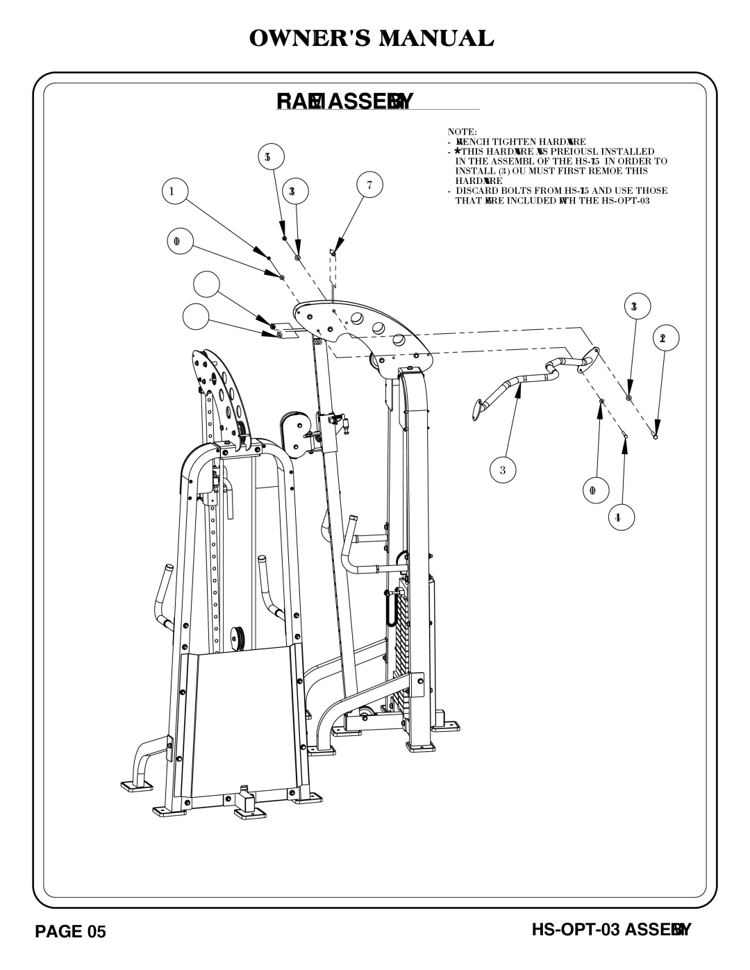 Hoist Fitness HS-OPT-03 owner manual Frame Assembly 