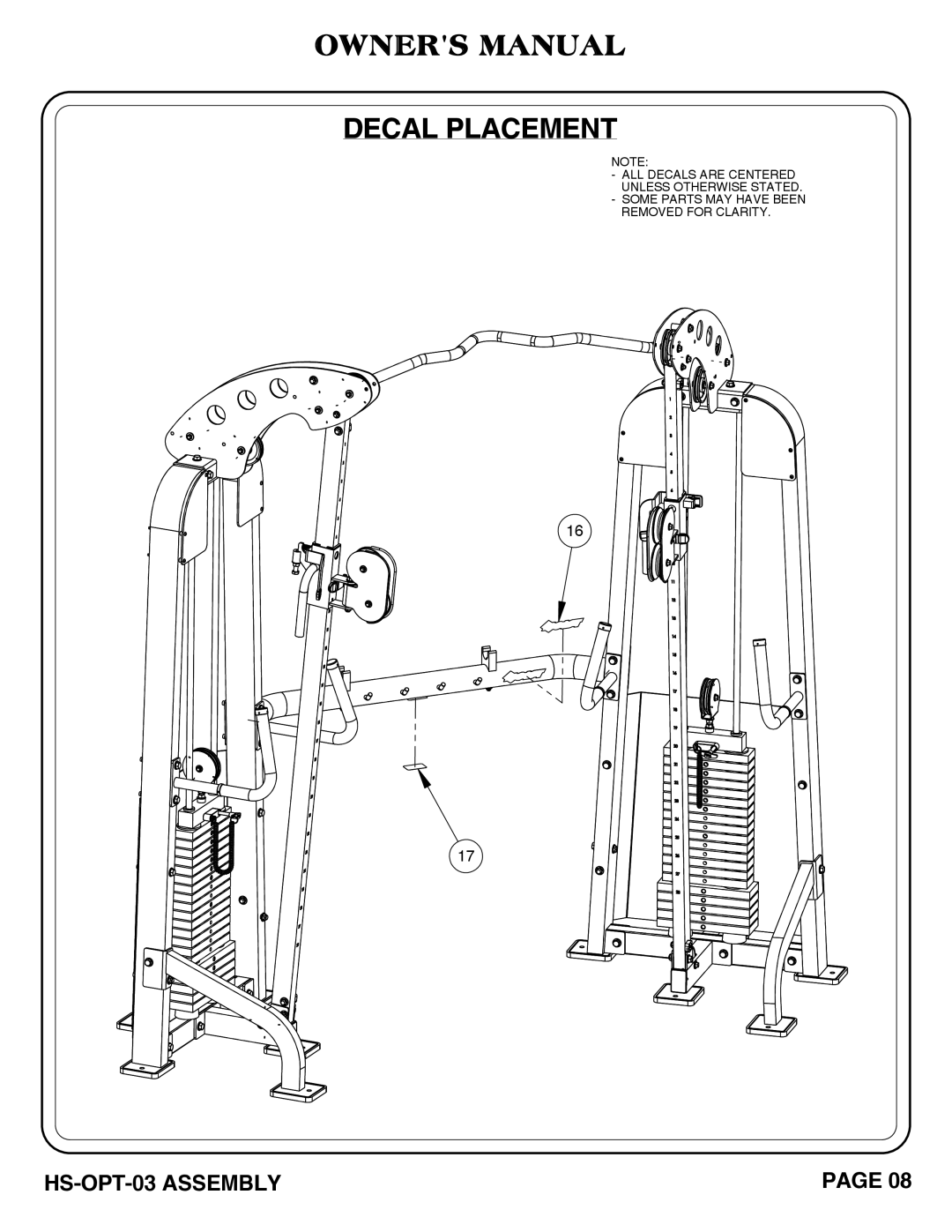 Hoist Fitness HS-OPT-03 owner manual Decal Placement 