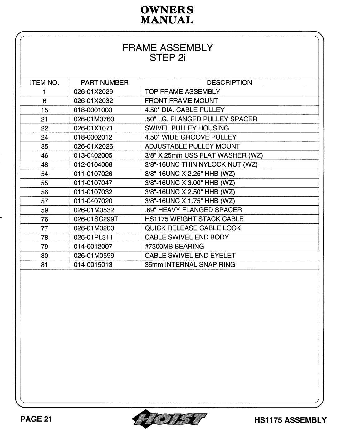 Hoist Fitness HS1175 owner manual 